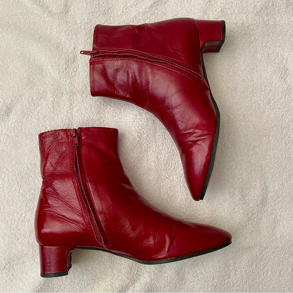 Zara Red Leather Ankle Booties - Picture 3 of 13